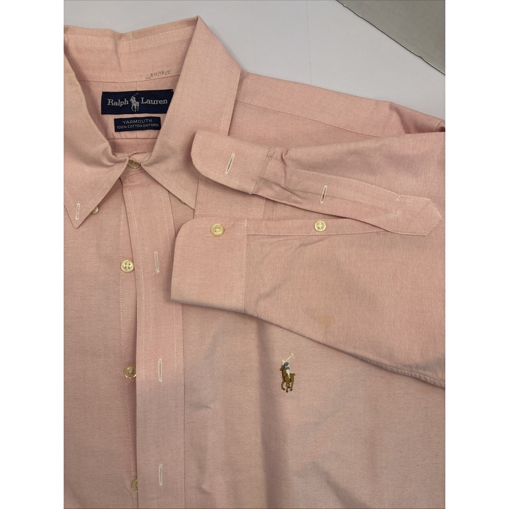 Vtg Polo Ralph Lauren Yarmouth Shirt Men 17 34 Pink Cotton Oxford Flesh Pony